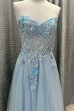 Sweetheart Light Blue Appliques Long Prom HZ0307