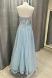 Sweetheart Light Blue Appliques Long Prom HZ0307